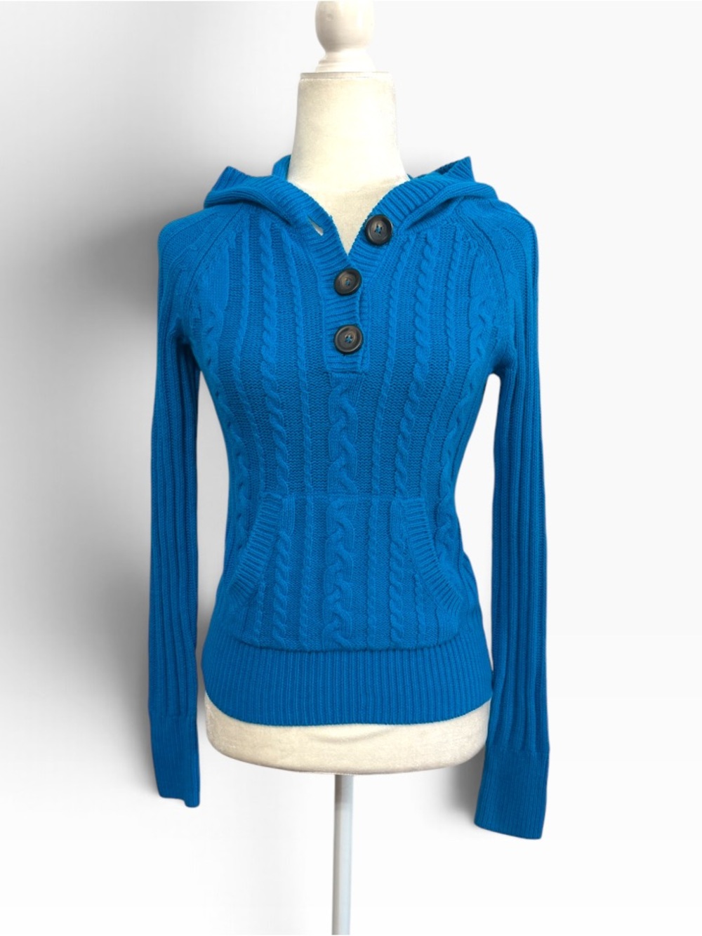 Deadstock 2011 Aeropostale Teal Blue Cable Knit Hooded Sweater NWT